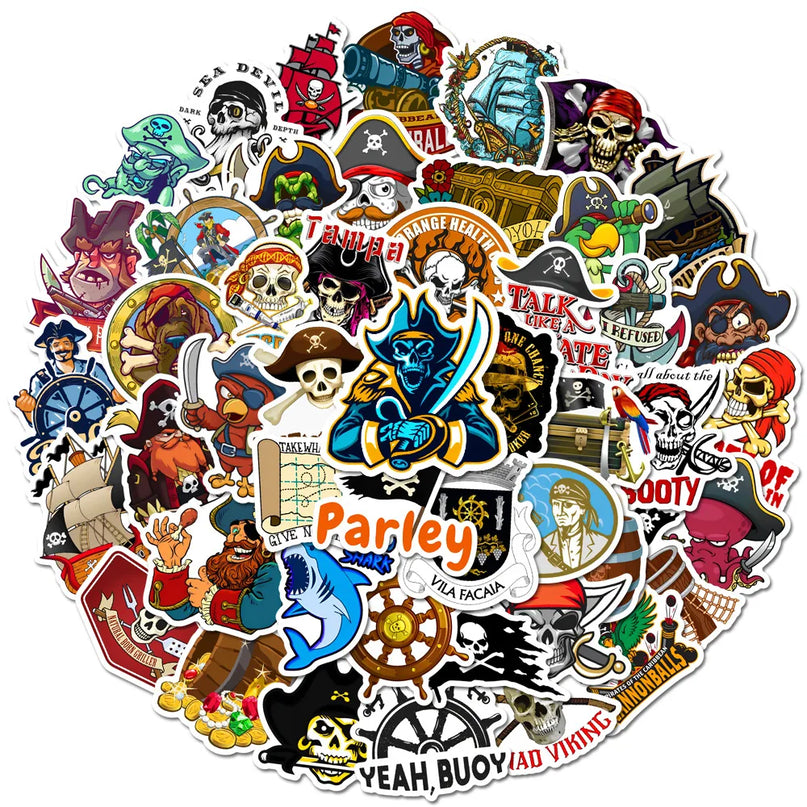Piraten Vinyl Sticker auf Laptop Trinkflasche Anwendung