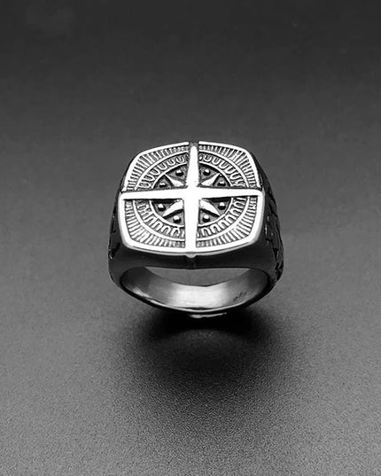 Wikinger-Kompass Ring mit Kreuz