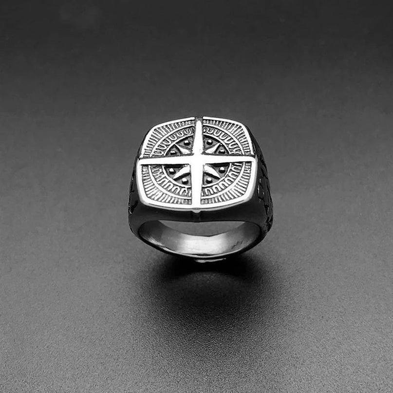 Wikinger-Kompass Ring mit Kreuz