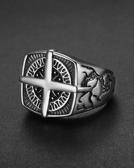 Wikinger-Kompass Ring mit Kreuz