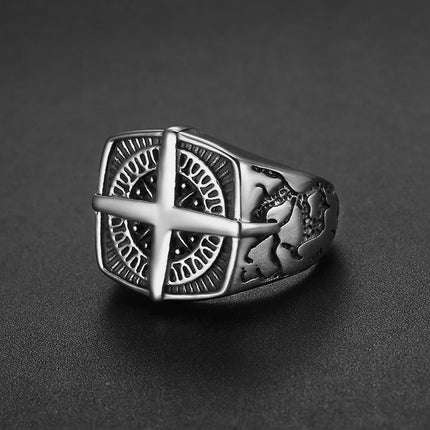 Wikinger-Kompass Ring mit Kreuz