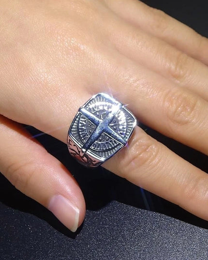 Wikinger-Kompass Ring mit Kreuz
