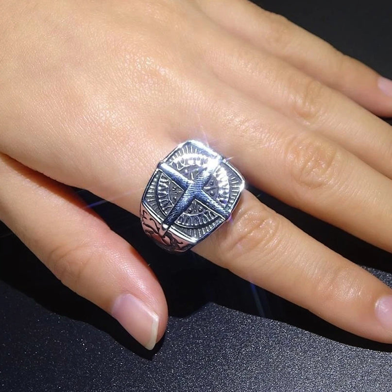 Wikinger-Kompass Ring mit Kreuz