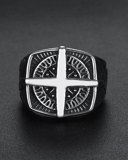 Wikinger-Kompass Ring mit Kreuz