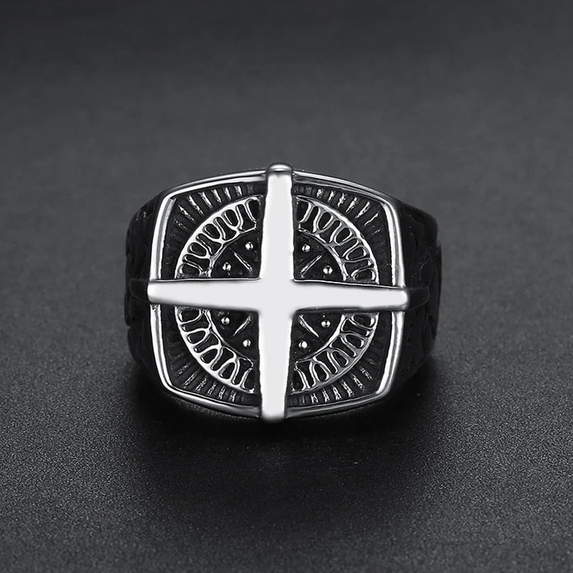 Wikinger-Kompass Ring mit Kreuz