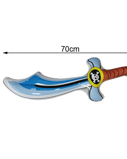 Piratenschwert aufblasbar in Blau mit Totenkopf-Emblem, 70x24cm, PVC