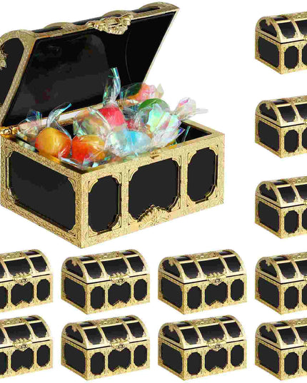 Piratentruhe 12er Set schwarz gold Kunststoff Candy Box Party