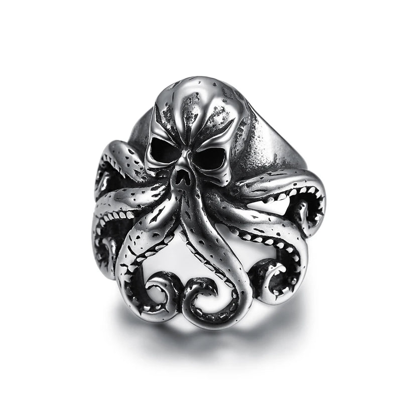 Gothic Totenkopf-Oktopus Ring