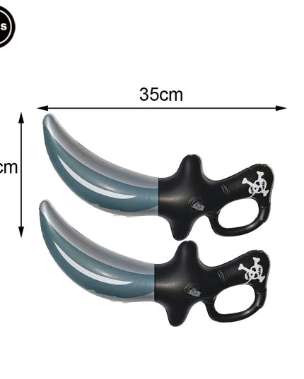Piraten Säbel 2er Set aufblasbar, 2 Stuck je 35x14cm, grau-silberne Klinge mit schwarzem Totenkopfgriff