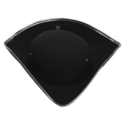 Schwarzer Piratenhut Dreispitz mit silberner Metallic-Borte