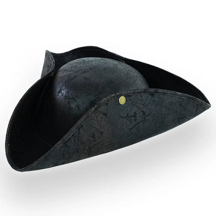 Piratenhut Herren schwarz Lederoptik Dreispitz Vintage
