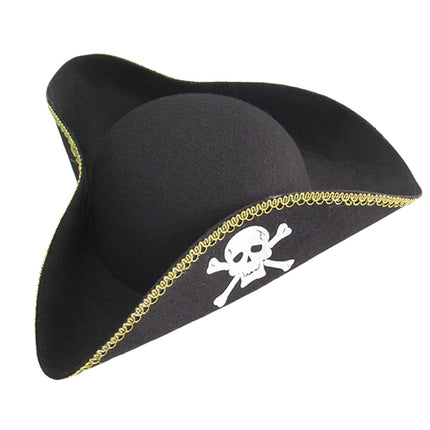 Piratenhut Dreispitz schwarz gold komplett Ansicht