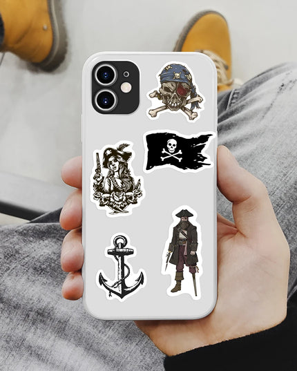 Schwarzweiss Piraten Aufkleber verschiedene Totenkopf Designs