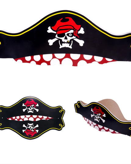 Piratenhut Pappe einzeln Frontansicht schwarz rot