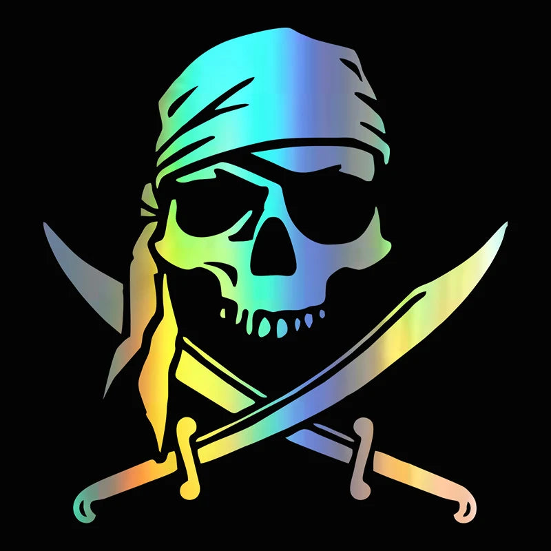Totenkopf Aufkleber Gold holografisch 15x16cm Bandana Sabel
