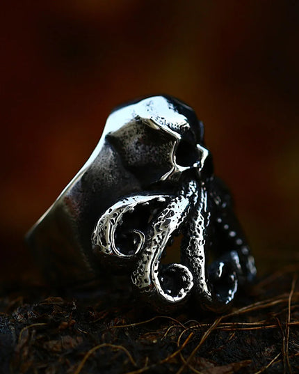 Gothic Totenkopf-Oktopus Ring