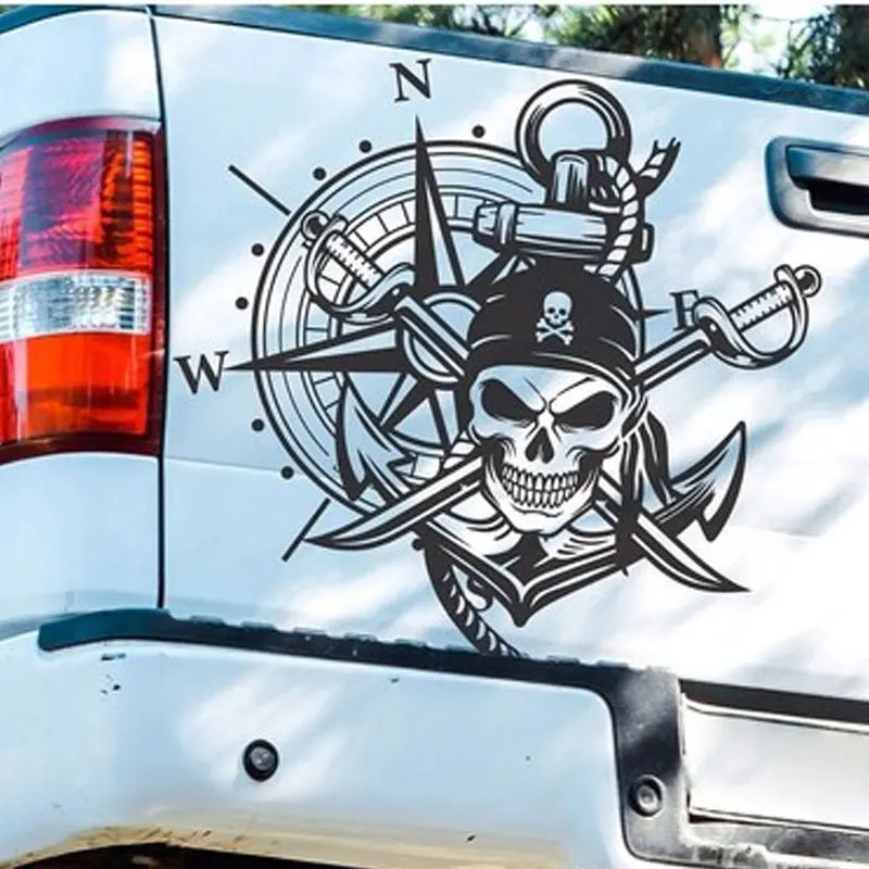 Roter Totenkopf Vinyl Aufkleber Konturschnitt Detail