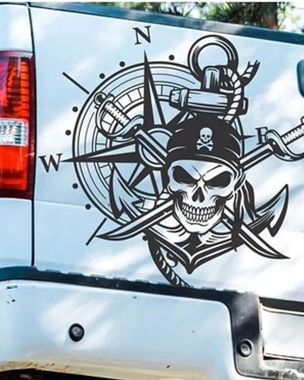 Totenkopf Pirat Vinyl Aufkleber weiss Konturschnitt