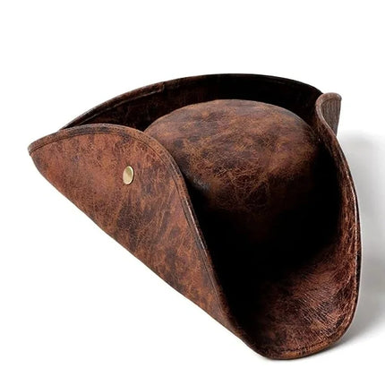 Leder Piratenhut braun Dreispitz Vintage Knitter-Patina