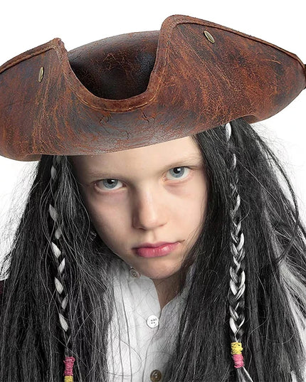 Piratenhut braun Kunstleder Vintage Seitenansicht