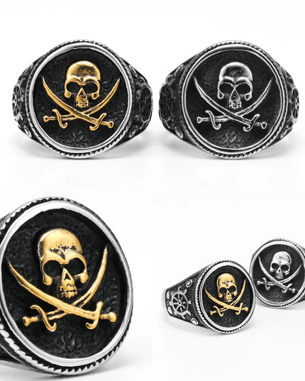 Goldener Jolly Roger Ring aus Stahl