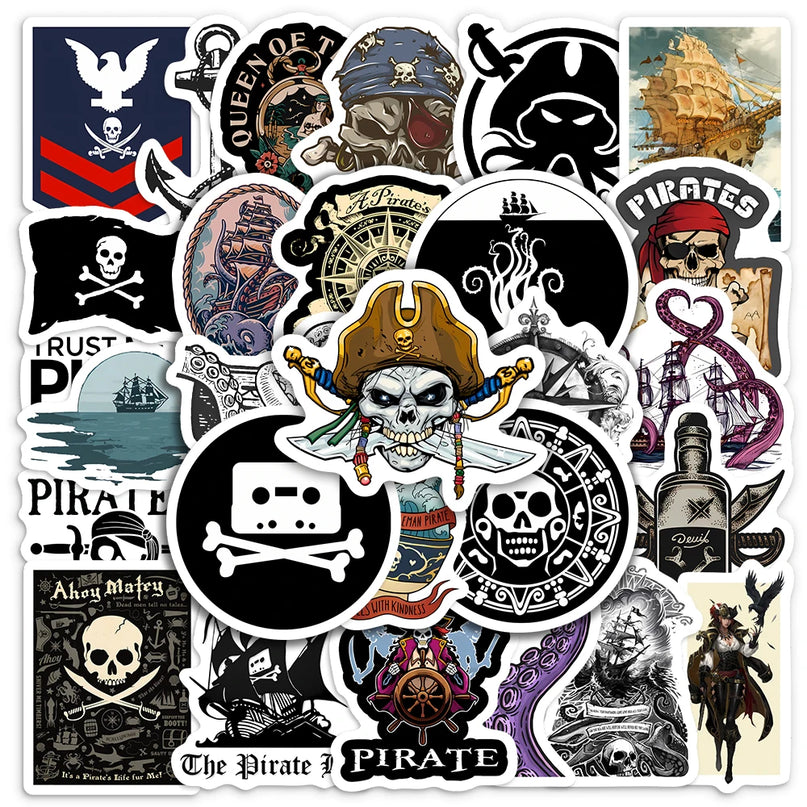 Aufkleber Piraten Kopf 50 Stueck Totenkopf Set schwarz weiss