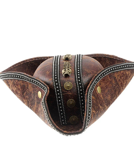 Steampunk Piratenhut braun Lederoptik Dreispitz Frontansicht