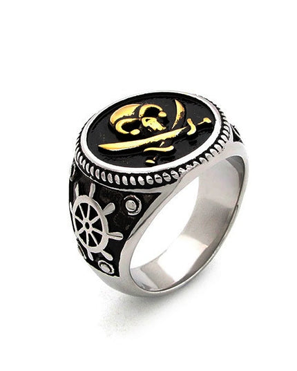 Bicolor Piraten-Ring mit Totenkopf