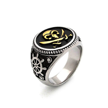 Bicolor Piraten-Ring mit Totenkopf