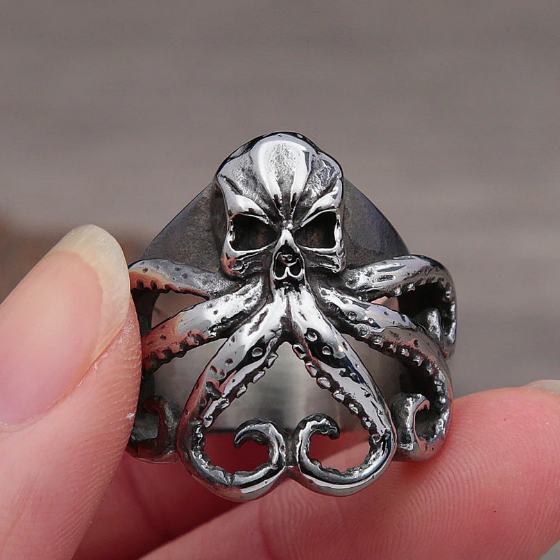 Silberner Skull Ring mit Krakenarmen