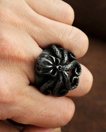 Schwarzer Kraken-Skull Ring mit Tentakeln