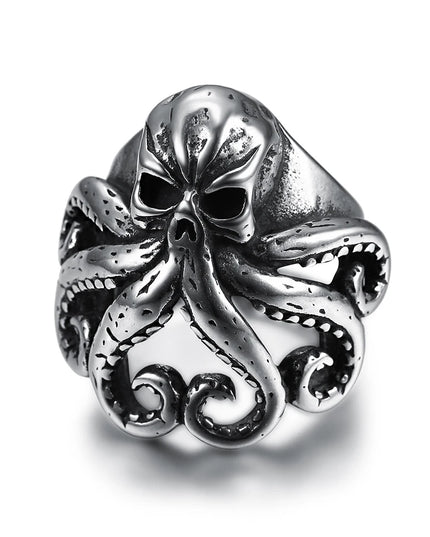 Schwarzer Kraken-Skull Ring mit Tentakeln