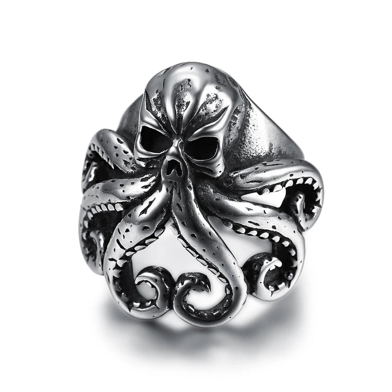 Silberner Skull Ring mit Krakenarmen