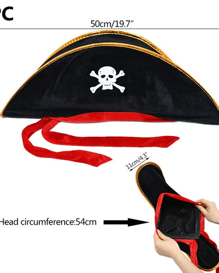 Piratenhut Hochwertig Dreispitz Kunstleder schwarz gold Masse