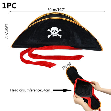 Piratenhut Hochwertig Dreispitz Kunstleder schwarz gold Masse