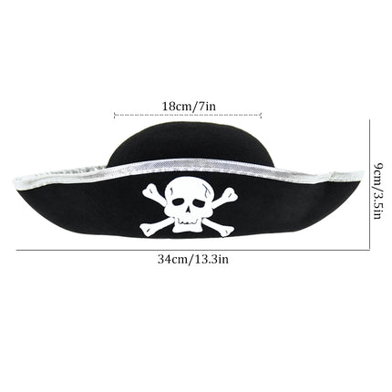 Piratenhut Totenkopf schwarz Filz mit silberner Borte