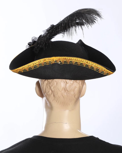 Piratenhut Schwarz Detail Kunstblume und Goldborte