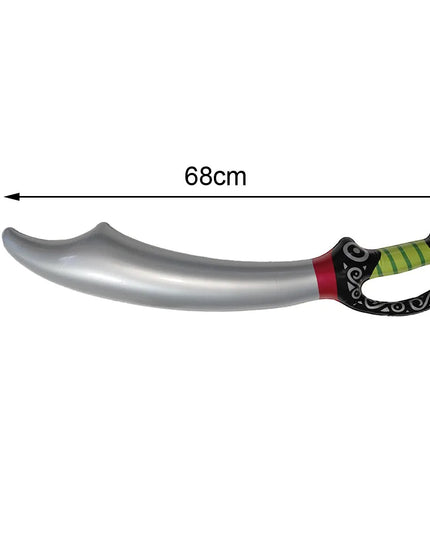 Pirat Schwert Aufblasbar Neon 68cm PVC schwarzer Griff grüner Wickel Totenkopf Piratenparty Säbel