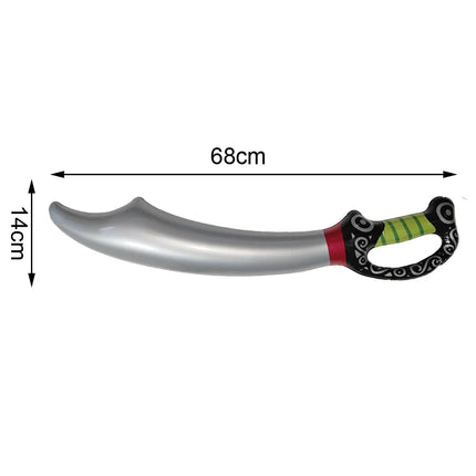 Pirat Schwert Aufblasbar Neon 68cm PVC schwarzer Griff grüner Wickel Totenkopf Piratenparty Säbel