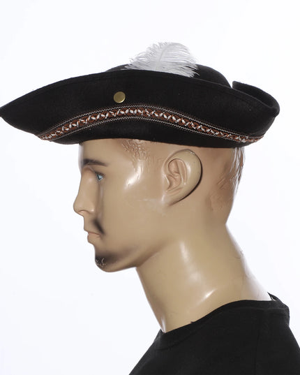 Piratenhut Damen Schwarz komplett mit allen Verzierungen