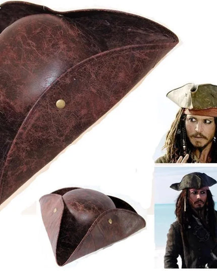 Piratenhut Braun Lederoptik Rueckansicht Dreispitz