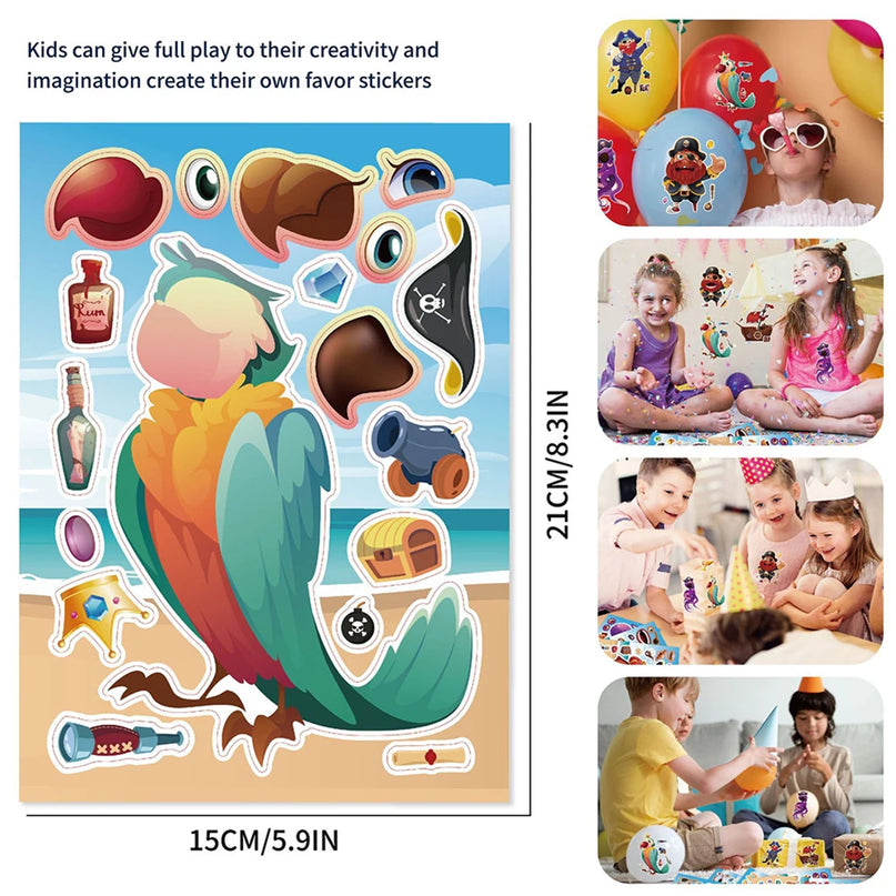 Piraten Puzzle Sticker Einzelbogen Gesichtsteile zusammensetzen