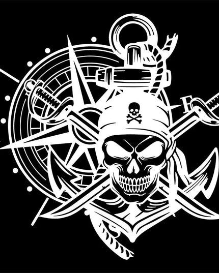 Piraten Aufkleber Wohnwagen weiss 50x46cm Totenkopf Kompass