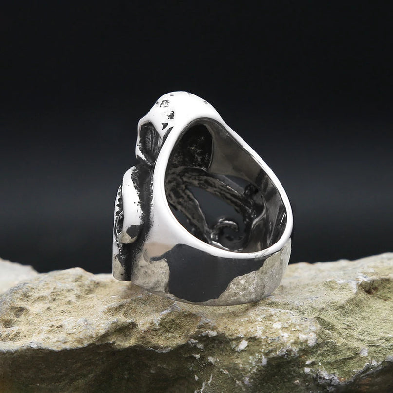 Silberner Kraken-Skull Ring fur Manner