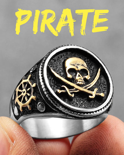 Goldener Jolly Roger Ring aus Stahl