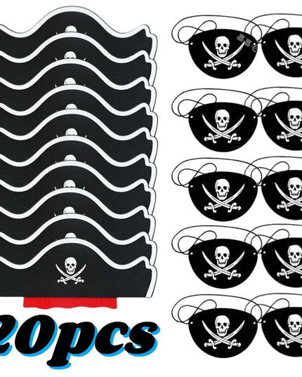 Piratenhut und Augenklappe 20er Set Uebersicht
