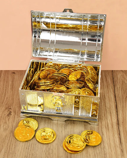 Piratentruhe Kunststoff Gold Rueckansicht