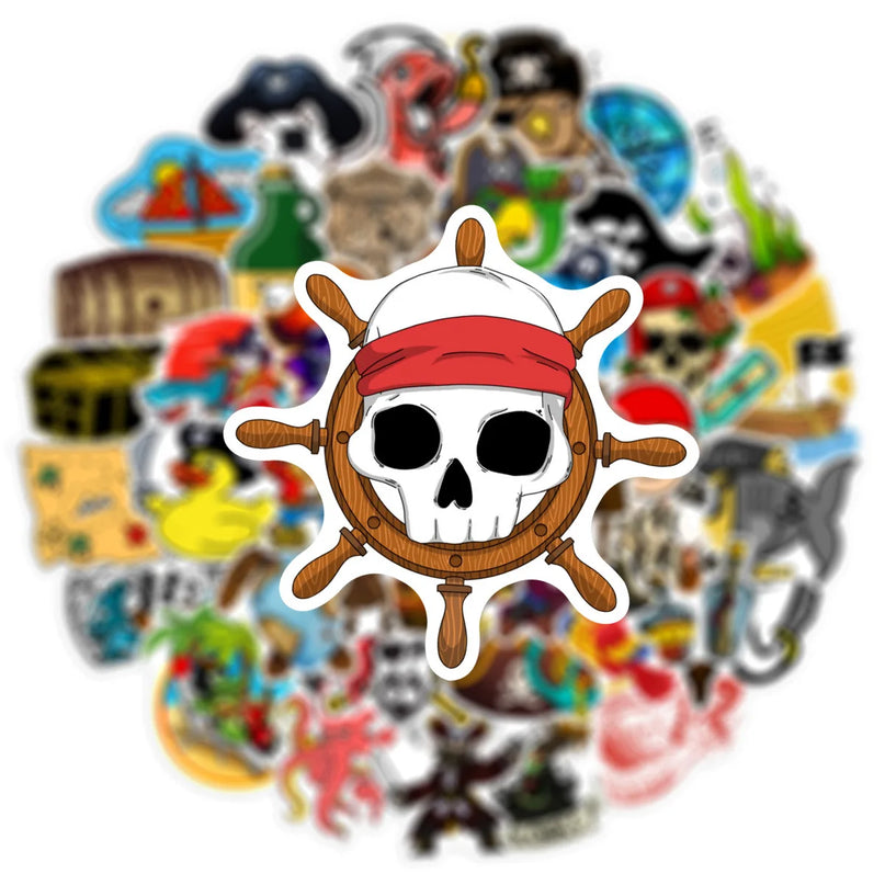 Piraten Aufkleber Graffiti Totenkopf Schiff bunte Farben