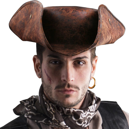 Piratenhut LARP braun Kunstleder Dreispitz getragen