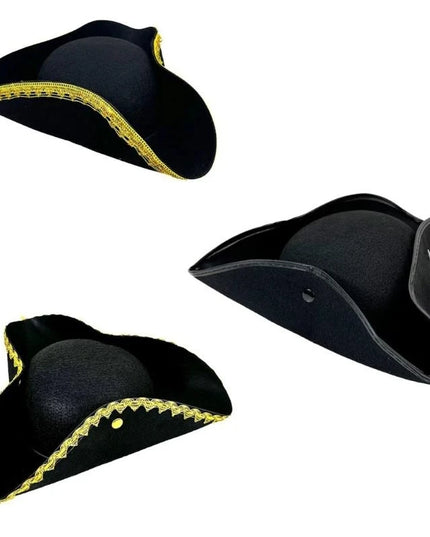 Piratenhut Schwarz Gold Seitenansicht Messingknopf